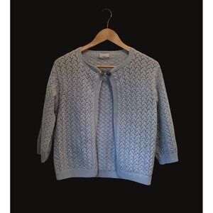 Vintage Light Blue Crochet Sweater Hand Made By Avril Sz M
